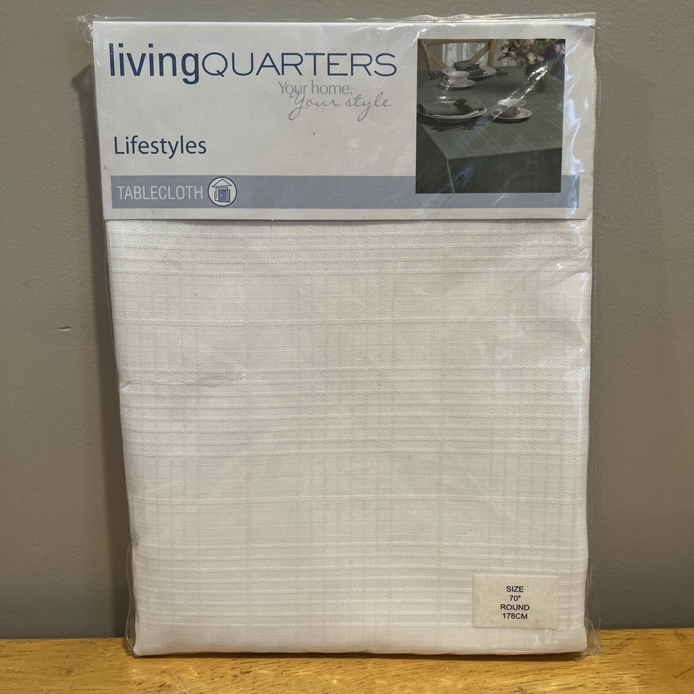 Living Quarters Fabric Tablecloth Lifestyles Size 70" Round‎ White Embroidered